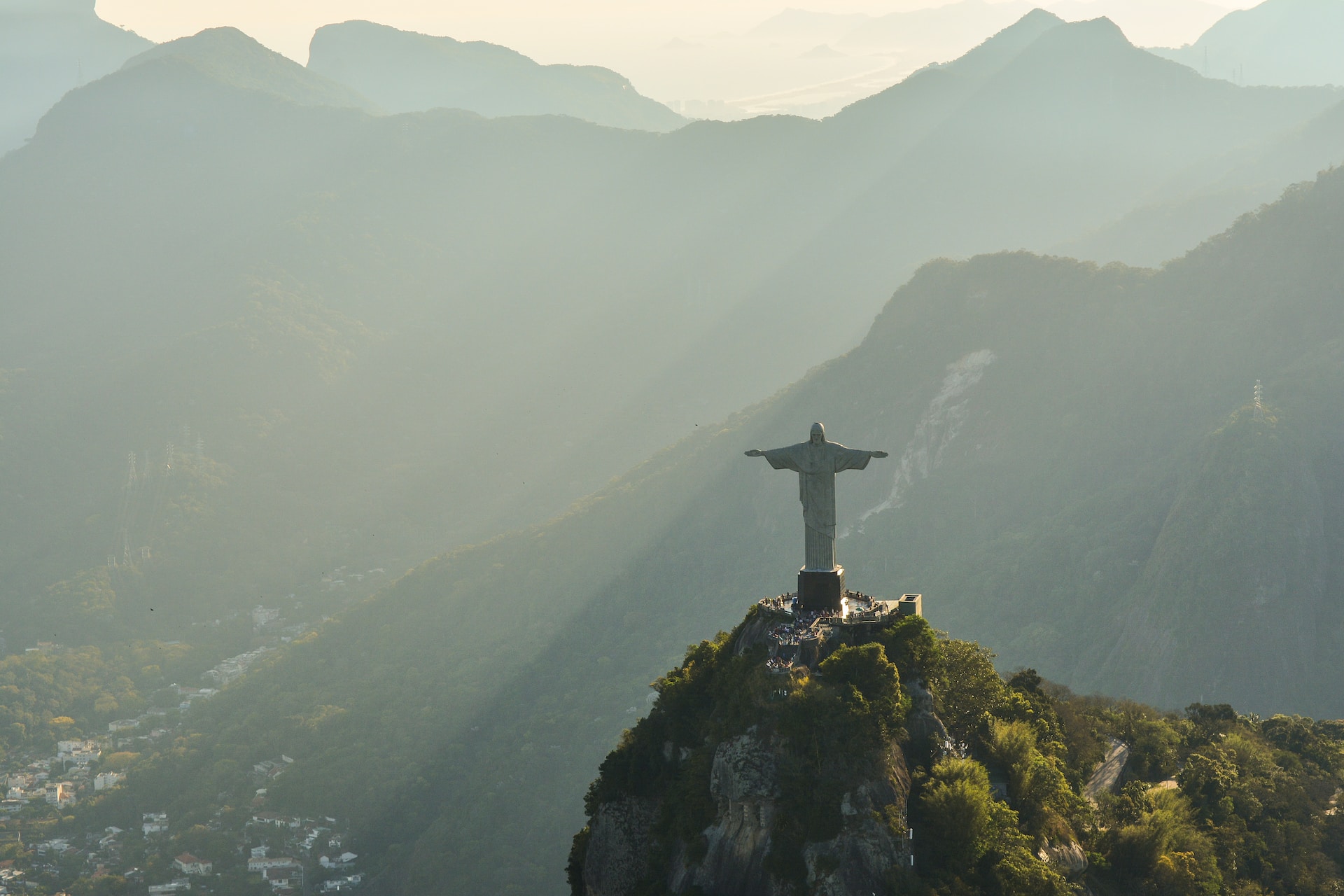 Christ the Redeemer overlooking Rio de Janeiro at sunrise